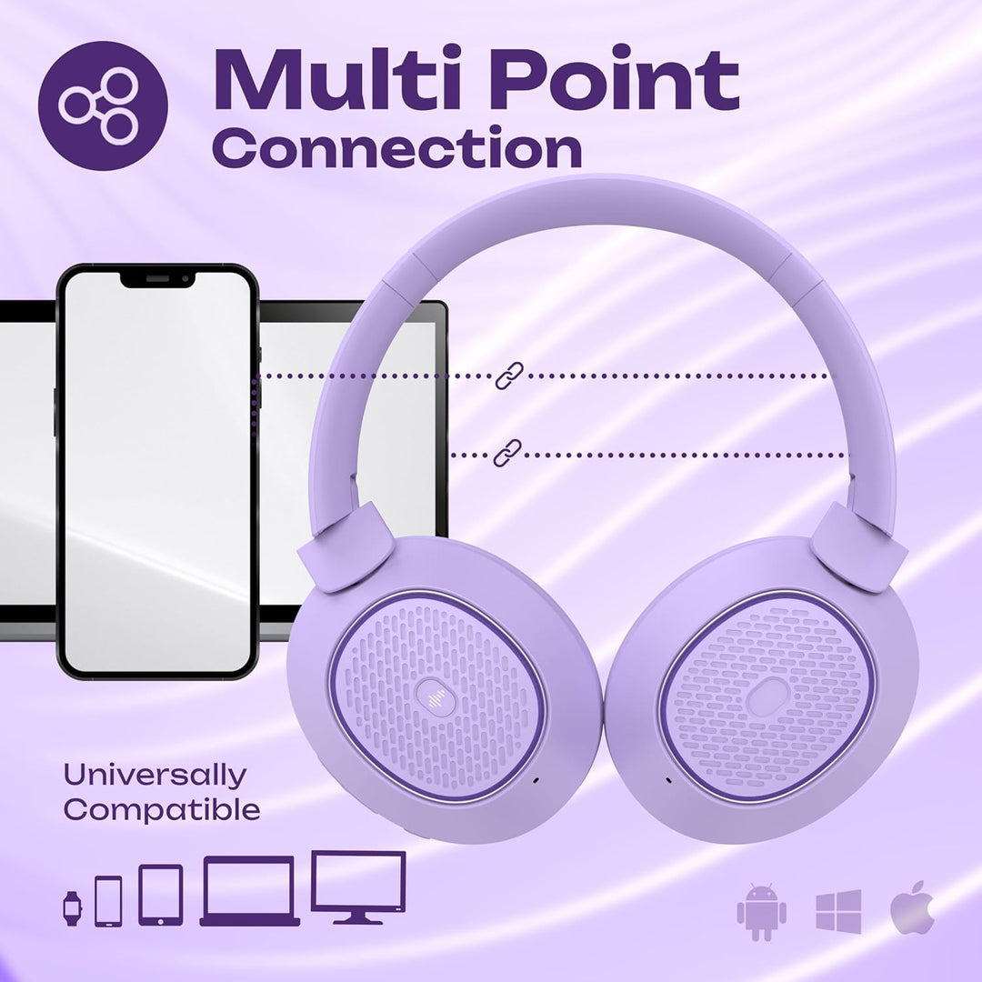 PowerLocus Hybrid Active Noise Cancelling Kopfhörer, 60 Std. Spielzeit Kopfhörer Kabellos, Transpare