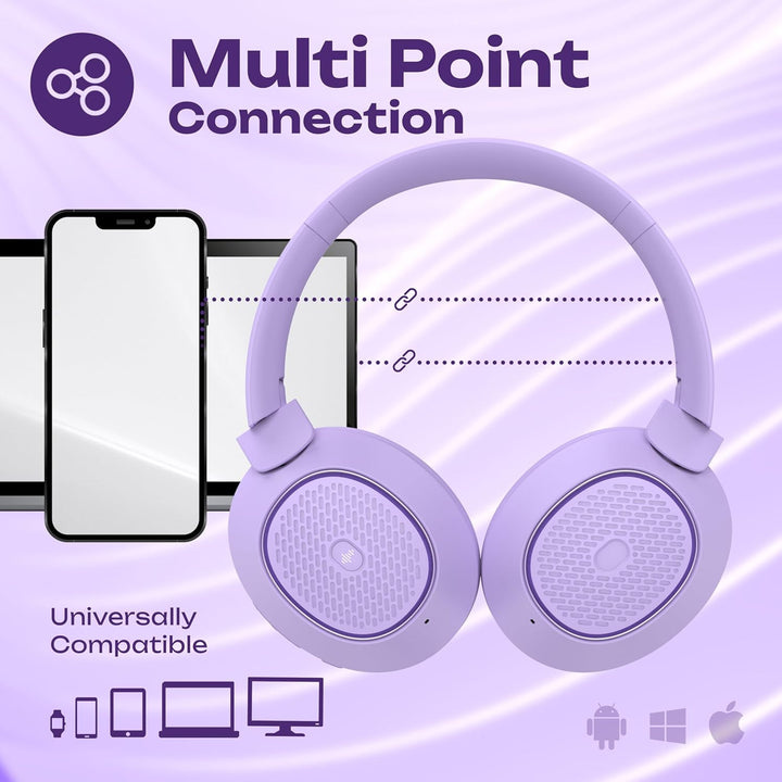 PowerLocus Hybrid Active Noise Cancelling Kopfhörer, 60 Std. Spielzeit Kopfhörer Kabellos, Transpare