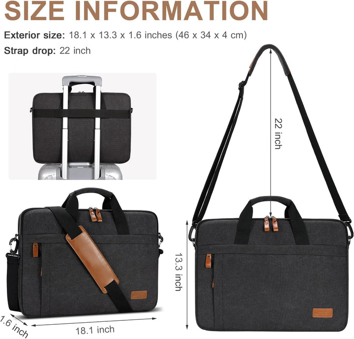 ESTARER Laptoptasche 15,6-17,3 Zoll, wasserabweisende Canvas-Computertasche für Herren, Dunkelgrau,