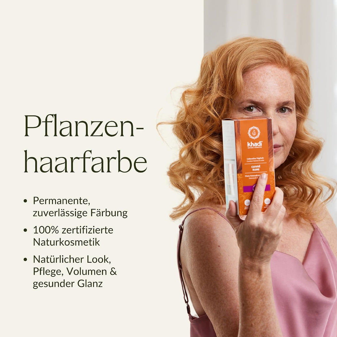 khadi KUPFER Pflanzenhaarfarbe, Haarfarbe Kupfergold bis Kupferrot, Naturhaarfarbe 100% pflanzlich,