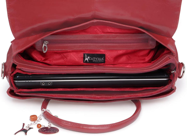 Catwalk Collection Handbags - Leder - Übergrosse Laptoptasche Schultasche/Organizer/Arbeitstasche/Ak