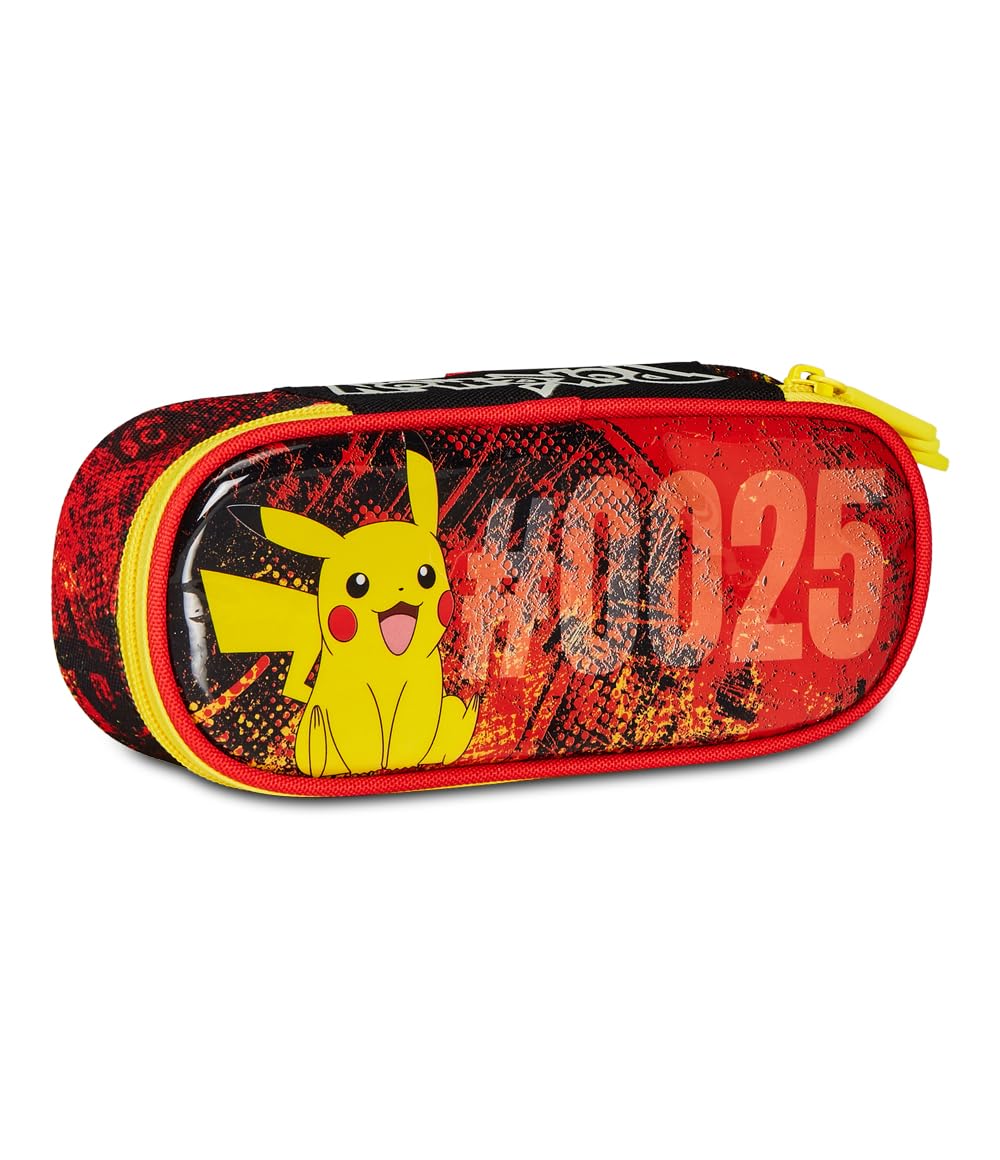 Seven Federmäppchen Round Plus, Pokemon Pikachu, Gelb Rot, Mäppchen für Schulanfänger mit einem Reis