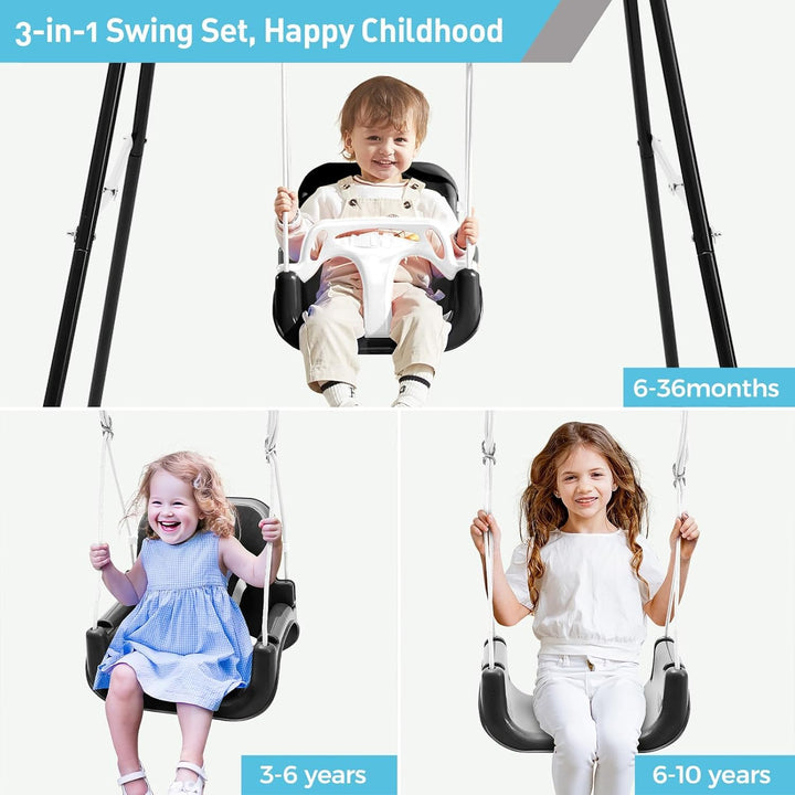 FUNLIO 3-in-1 Babyschaukel mit Gestell mit 4 Sandsäcken, Kinderschaukel mit Sicherheitsgurt für Drin