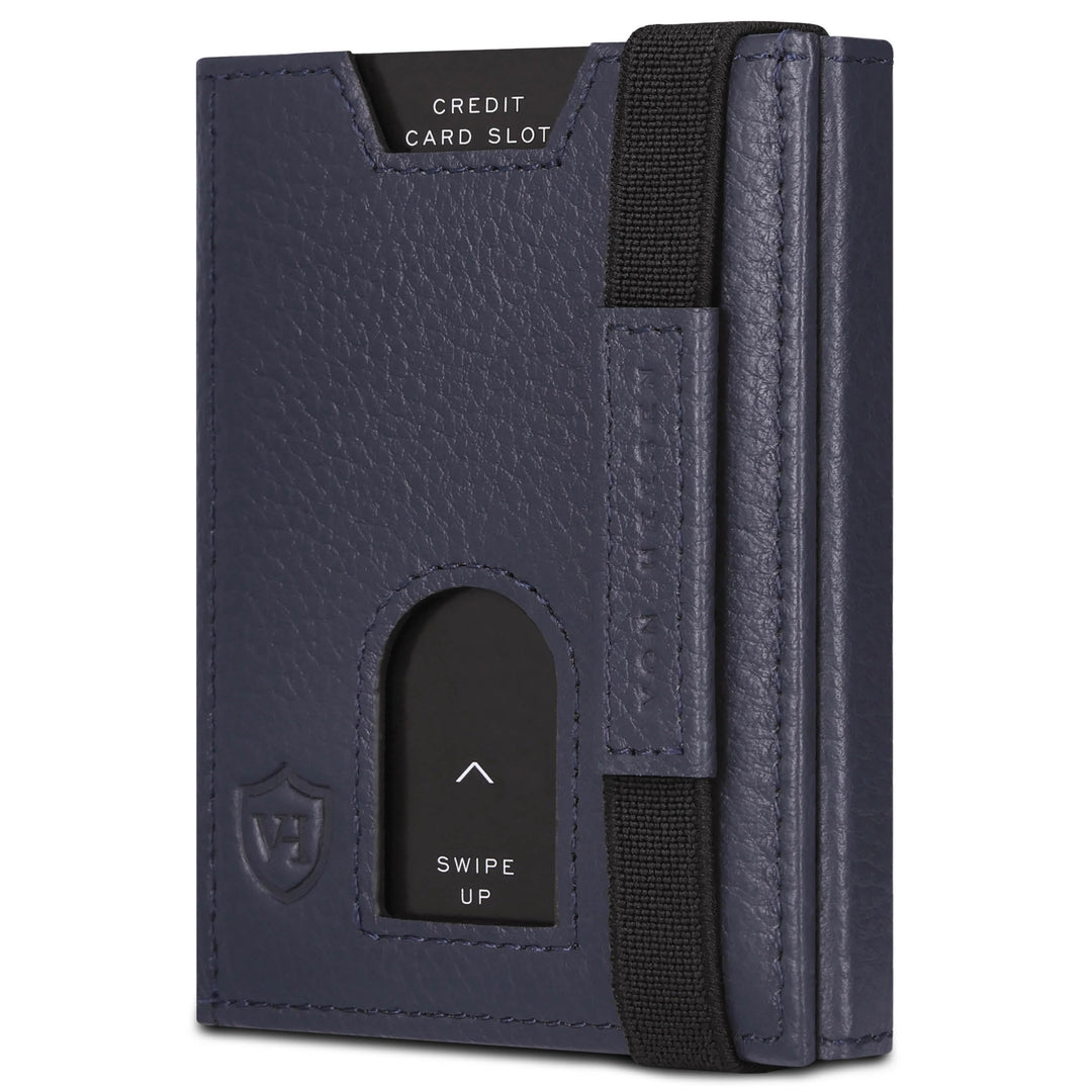 VON HEESEN Leder Slim Wallet - Geldbeutel mit RFID Schutz - Mini Geldbörse für Herren und Damen - Ka