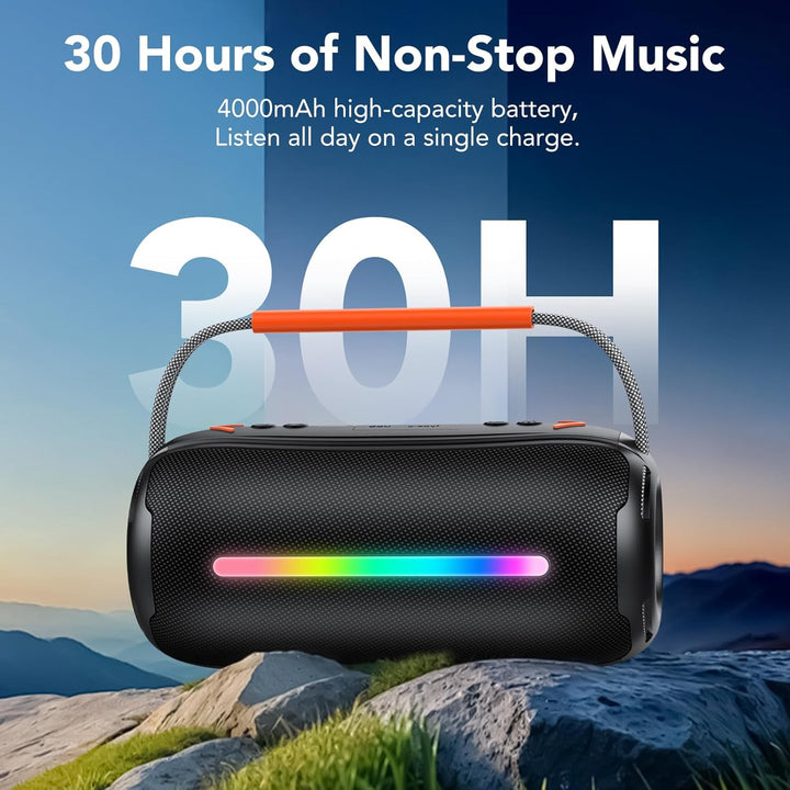 Tragbarer Bluetooth Lautsprecher mit Griff, 40W Leistungsstarker Musikbox mit Dualen Bass-Treibern,