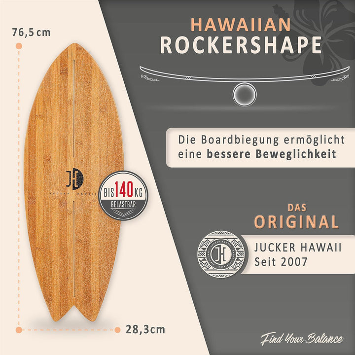 JUCKER HAWAII Balance Board Ocean Rocker | Surf Balance Board mit Rocker Shape (100% Echtholz) und e