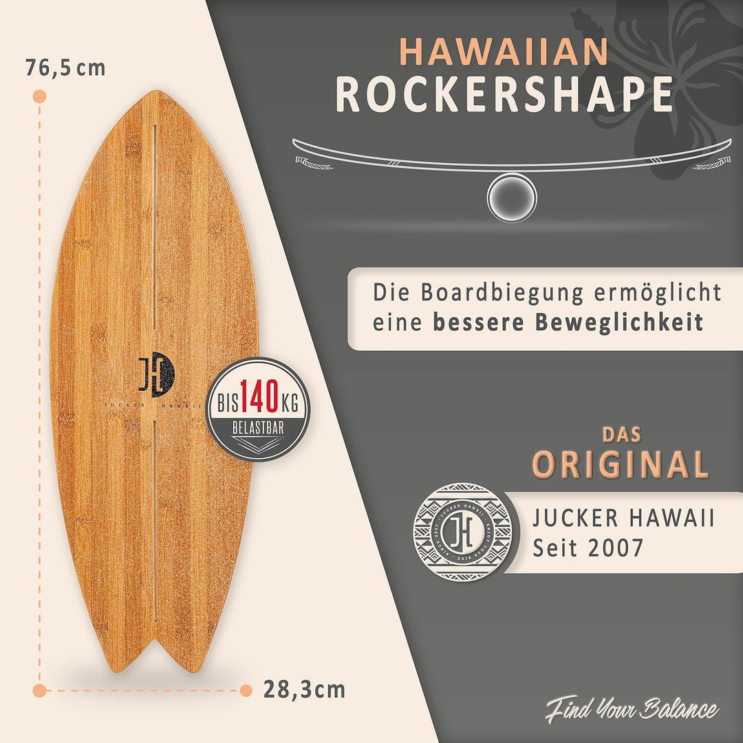 JUCKER HAWAII Balance Board Ocean Rocker - Balanceboard mit Rocker Shape (100% Echtholz) und extra r