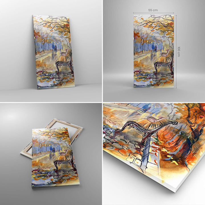 Bilder auf Leinwand 55x100cm Leinwandbild mit Rahmen Path Bench Herbst Frau Gross Wanddeko Bild Schl