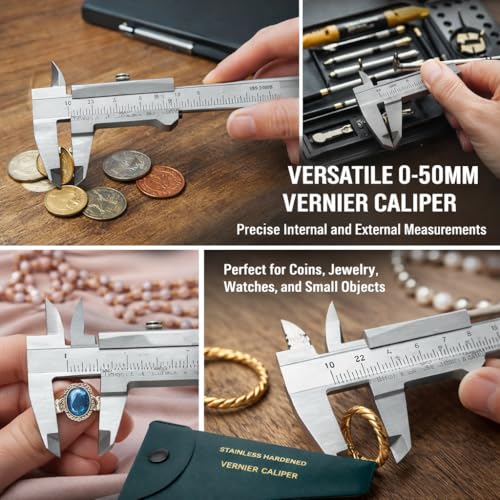 Messschieber, Tragbar, 0–50 Mm, Edelstahl, Hohe Genauigkeit, Kleines Tragbares Messwerkzeug für Heim