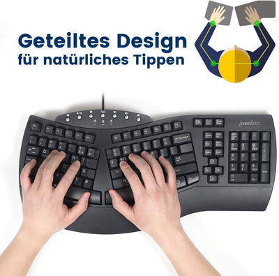 Perixx PERIBOARD-512 Ergonomische Tastatur - Geteiltes Tastenfeld - USB - Empfohlen bei Tennisarm -Q