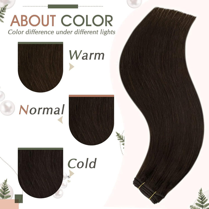RUNATURE Tressen Extensions Dunkelbraun 35cm Sew in Weft Hair Extensions Remy Braun Echthaar Tressen