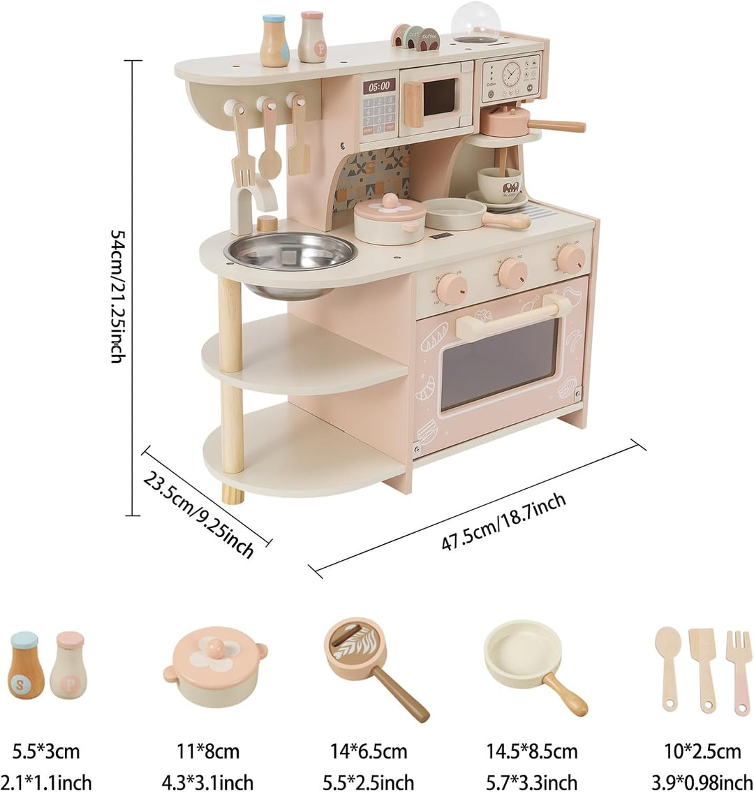 Kleinkind Spielküche aus Holz Kinderküche Zubehör Set Spielzeugküche Set mit vielen Spielfunktionen