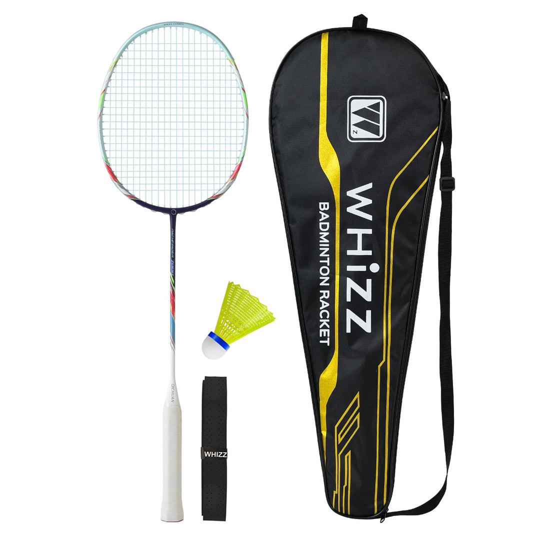 WHiZZ Carbon Badminton Schläger Set, Leichter Graphit Badmintonschläger Federball Set für Training,