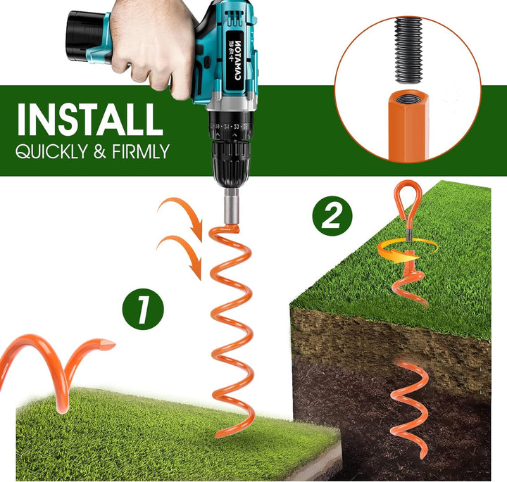 Kamfwert 4 Stück Bodenanker mit Adapter, Bodenanker Erdanker für Trampolin, Spiralschuppen-Anker-Kit
