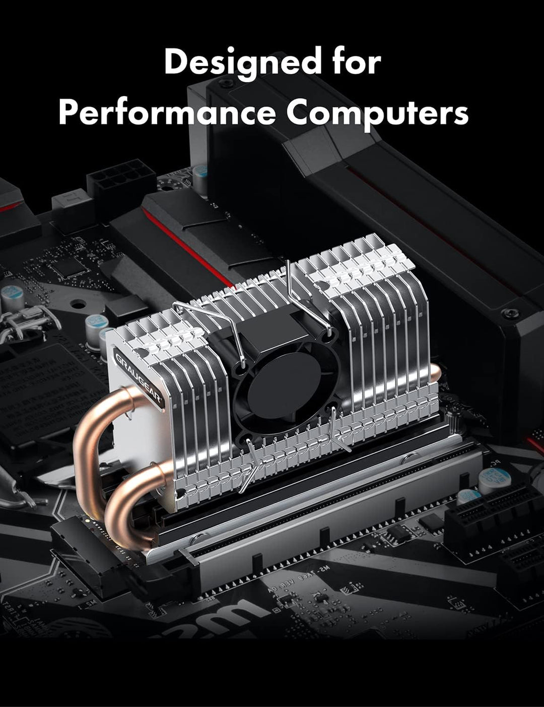 GRAUGEAR | M.2 NVMe SSD (2280) Kühler | Heatpipe Kühler mit Lüfter für M.2 SSD | aktive | 25mm PWM-L