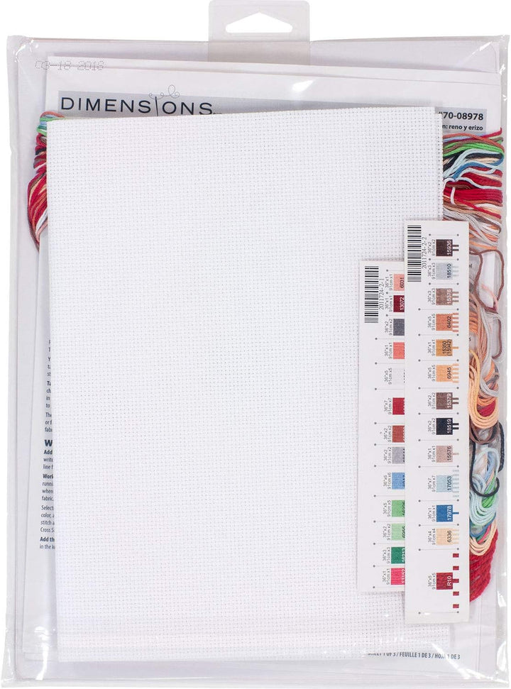 Dimensions 70-08978 Rentier und Igel, Kreuzstich-Set, personalisierbar, Weiss, 14 Zählmuster, 40,6 c
