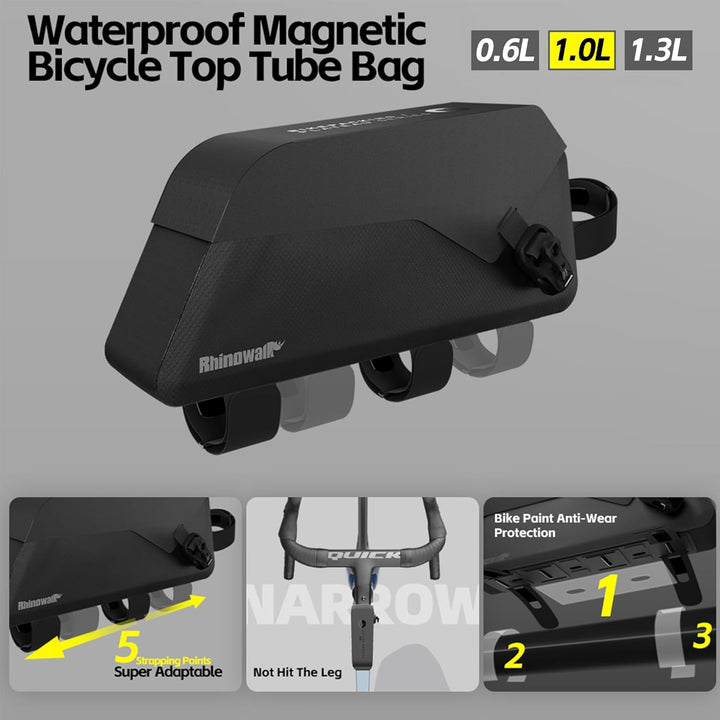 Rhinowalk Magnetische Fahrradrahmentasche 1L Fahrradrahmentasche mit Magnetklappe Voll wasserdichte
