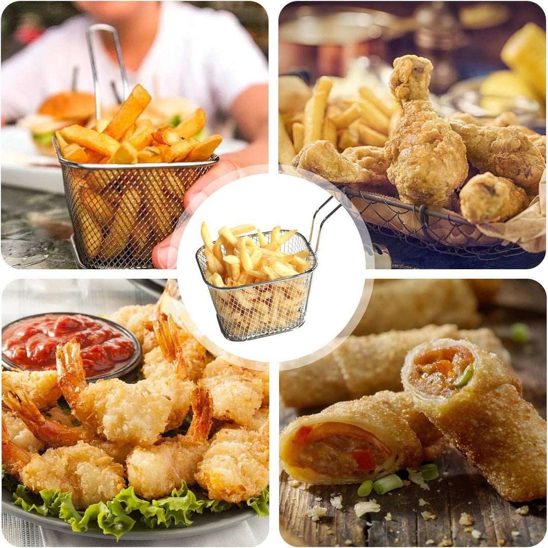 Sporgo 12 Stück Pommes Körbchen: Klein Edelstahl Frittierkorb Silber Pommeskörbchen, Korb für Fritti