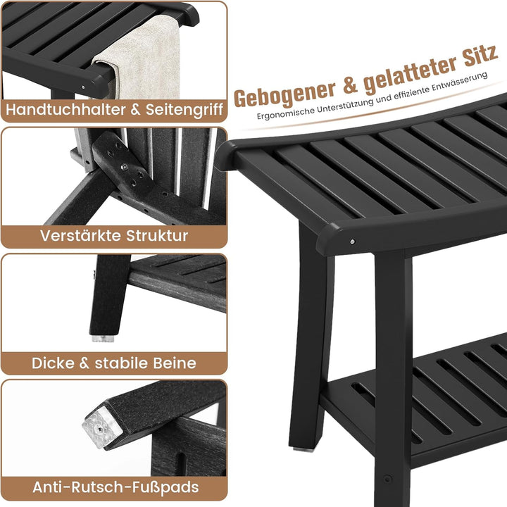 COSTWAY Duschbank Bad, Sitzbank mit Ablage, Badhocker 170 kg belastbar, Badezimmerbank Duschstuhl, D
