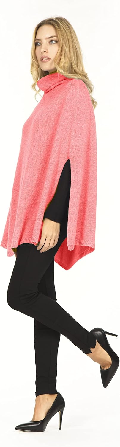 Marine Cashmere - Poncho aus Kaschmir-Mischgewebe für Damen mit hohem Kragen und Seitenschlitzen, za
