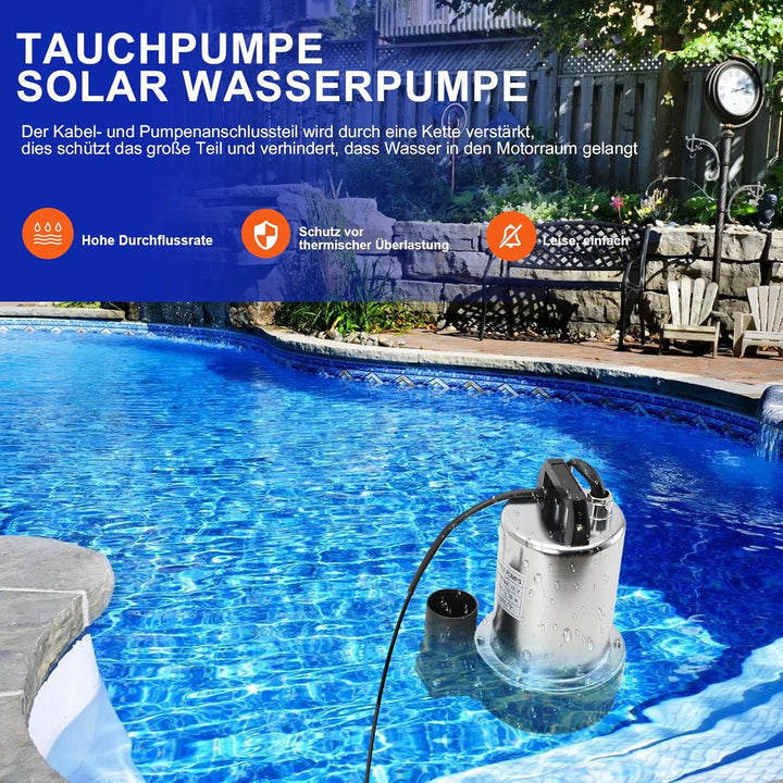 LALABU DC 12V 160W Tauchpumpe Solar Wasserpumpe, Schmutzwassertauchpumpe Geeignet zum Pumpen von Sau
