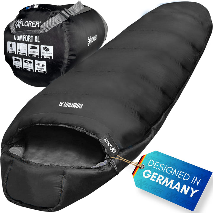 EXPLORER® Comfort XL Schlafsack -23°C -5°C [350GSM] 3-4 Jahreszeiten Winter Mumienschlafsack für Erw