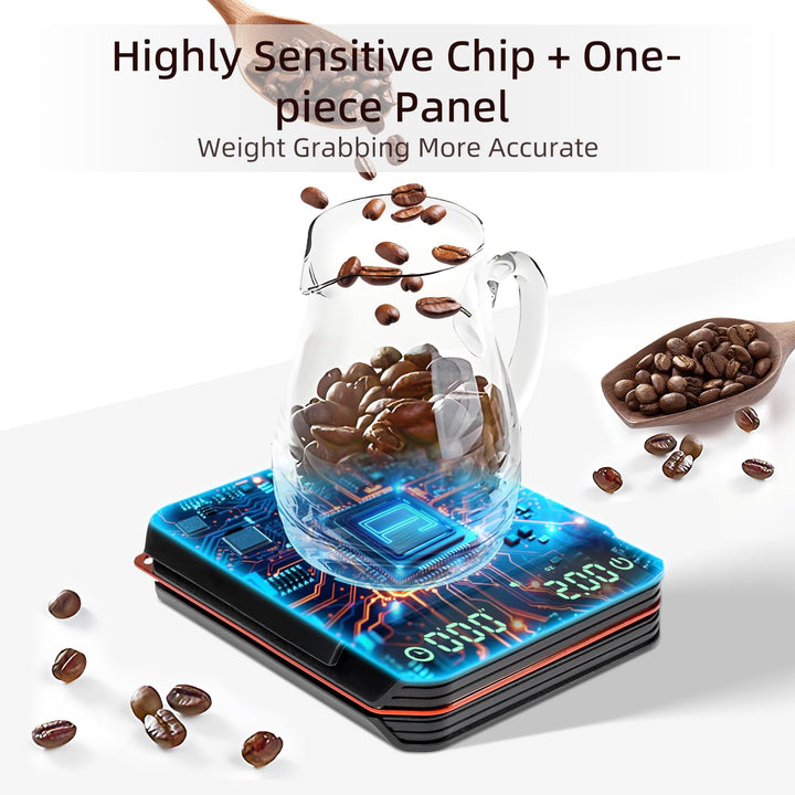 Carehabi Küchenwaage Digital mit Timer 0,1g Hochpräzisions Espressowaage 2KG Mini Kaffeewaage mit Si