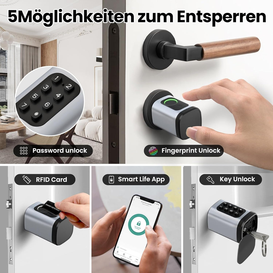 AVATTO Smart Türschloss mit Fingerabdruck & Passwort für 60-90mm Türen, Elektronischer Schliesszylin