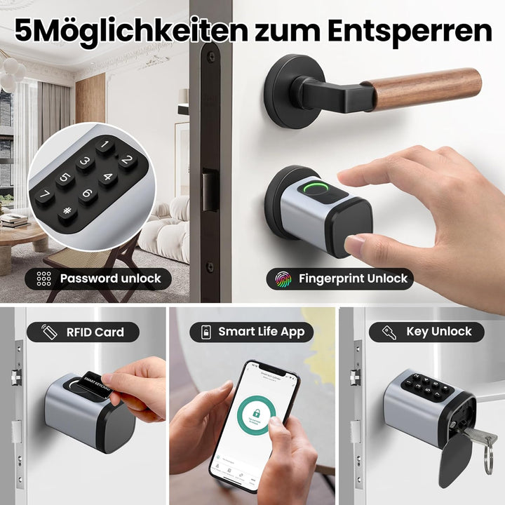 AVATTO Smart Türschloss mit Fingerabdruck & Passwort für 60-90mm Türen, Elektronischer Schliesszylin