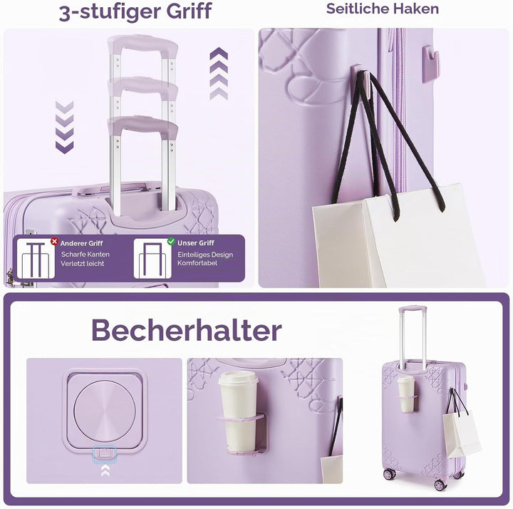 Sea choice Kofferset 3 Telig Hartschalen Erweiterbar Reisekoffer mit 4 Rollen Leicht Trolley Rollkof