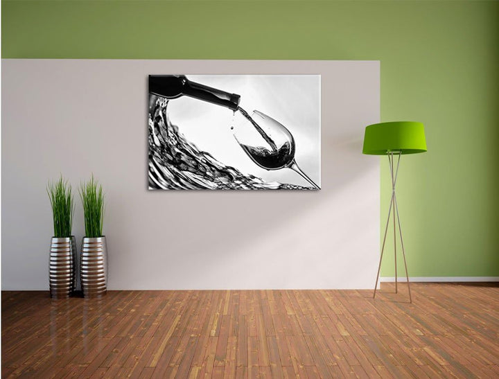 Monocrome, Wein, Format: 100x70 auf Leinwand, XXL riesige Bilder fertig gerahmt mit Keilrahmen, Kuns