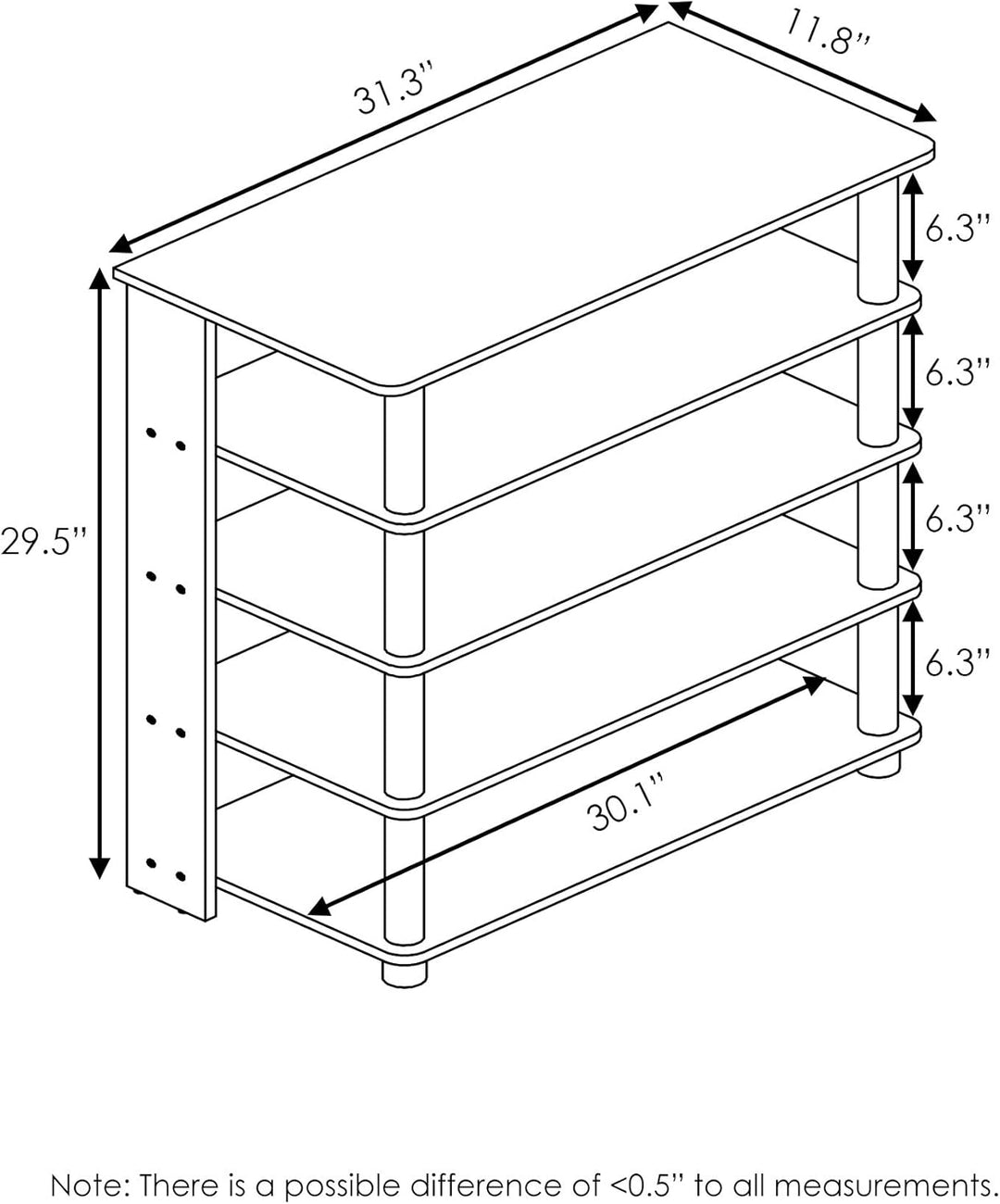 Furinno Schuhregal mit 5 Ablageflächen, holz, Französisches Eichengrau, 29.97 x 29.97 x 74.8 cm 5-Ti