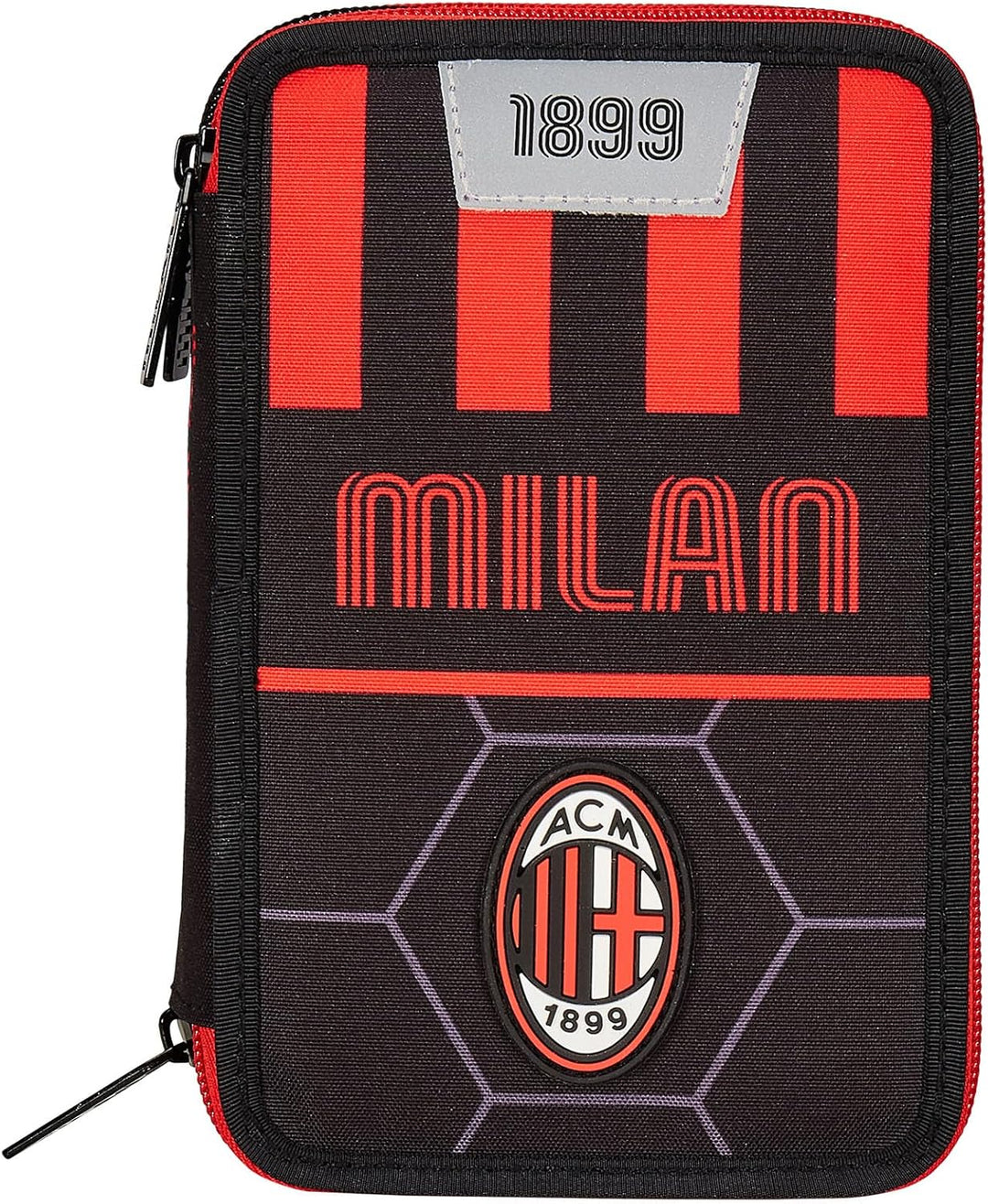 Seven Schulmäppchen mit 3 Fächern, A.C. Milan Fussball – Path of Victory, rot schwarz – Stiftehalter