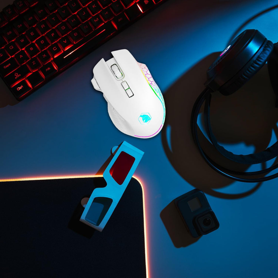 EMPIRE GAMING RF906 Kabellose Gaming-Maus, 3 Modi, 2,4 GHz, BT, kabelgebunden, 8 programmierbare Tas