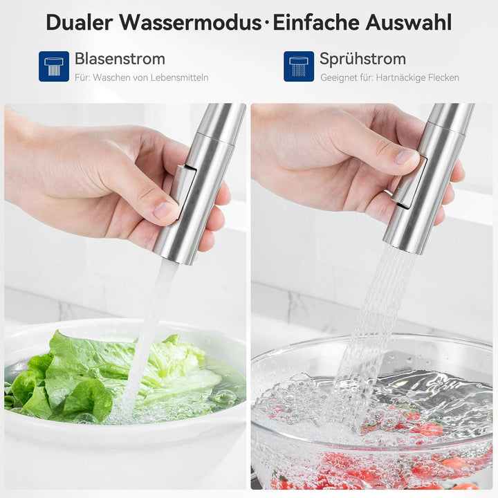 CECIPA Wasserhahn Küche Schwarz, Flexibler Wasserhahn mit 2 Strahlarten, Küchenarmatur Schwarz 360°D