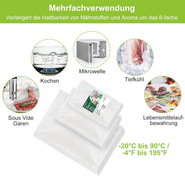 Bonsenkitchen Vakuumierbeutel 150 Beutel - 15x25 cm (50)+20x30 cm (50)+ 28x40 cm (50), für jede Grös
