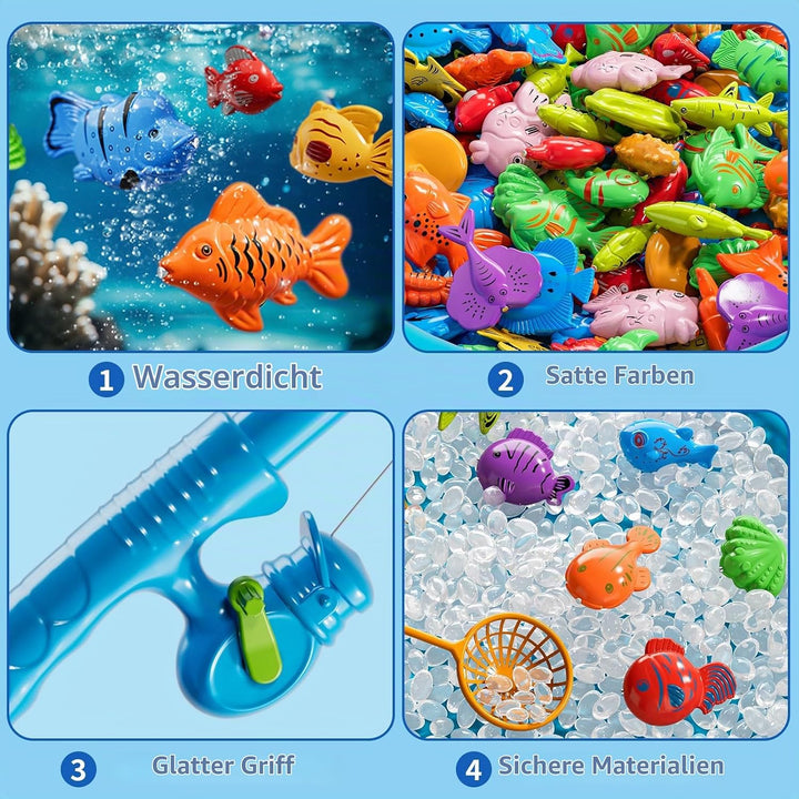 Magnetisches Angelspiel mit aufblasbarem Pool für Kinder 3–8 Jahre | Angelrute &amp; Netz enthalten, Bil