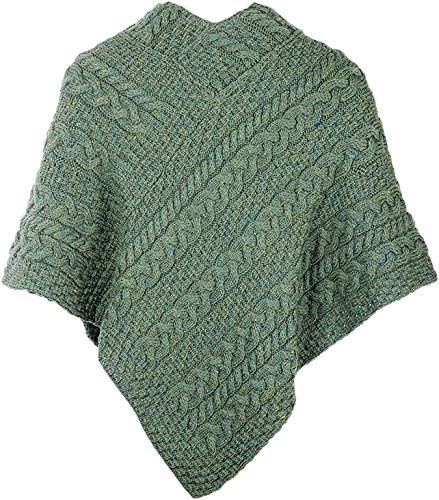 Irischer Aran Poncho Strickponcho Umhang Wollponcho aus 100% Merinowolle für Damen Einheitsgrösse Co