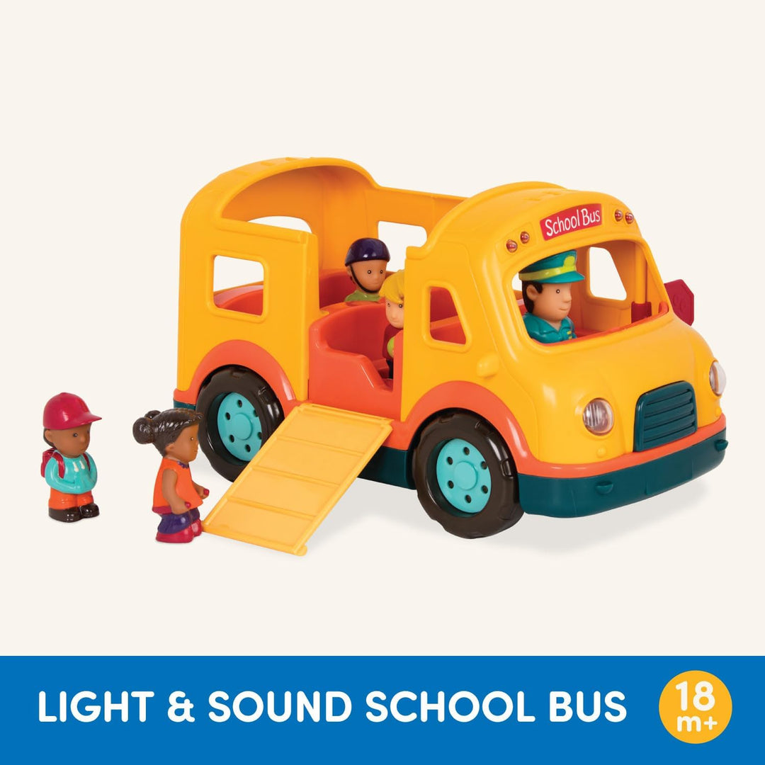 Battat – Licht & Geräusche Schulbus – Gelber leuchtender Schulbus – 5 Spielzeugfiguren – Realistisch