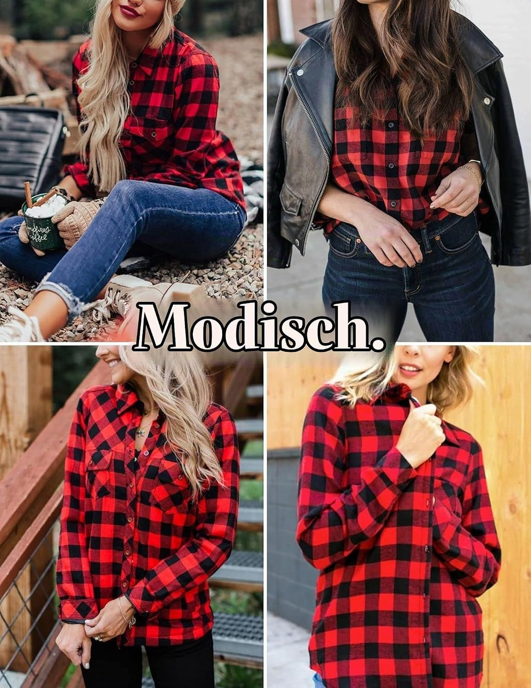 UNibelle Damen Kariertes Hemd mit Knopfleiste Kurz/Langarm Oktoberfest Bluse Karo Tunika Baumwolle T