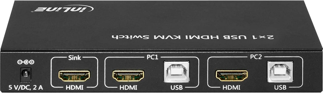 InLine 62602I KVM Desktop Switch, 2-fach, HDMI 4K2K, USB 2.0 Hub, mit Audio, schwarz