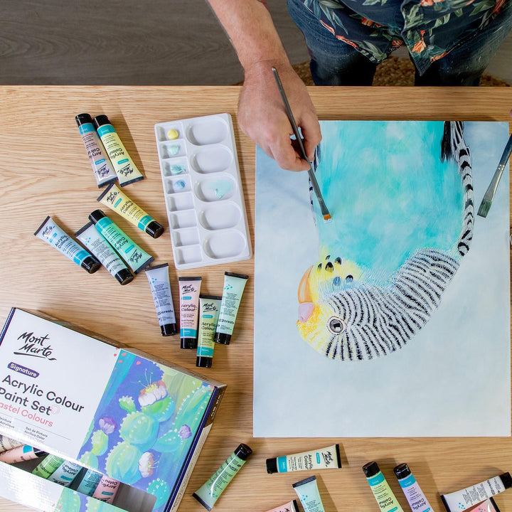 Mont Marte Acrylfarben Set Pastell – 48 x 36ml – Starke Deckkraft und Seidenmattes Finish – Pastellf