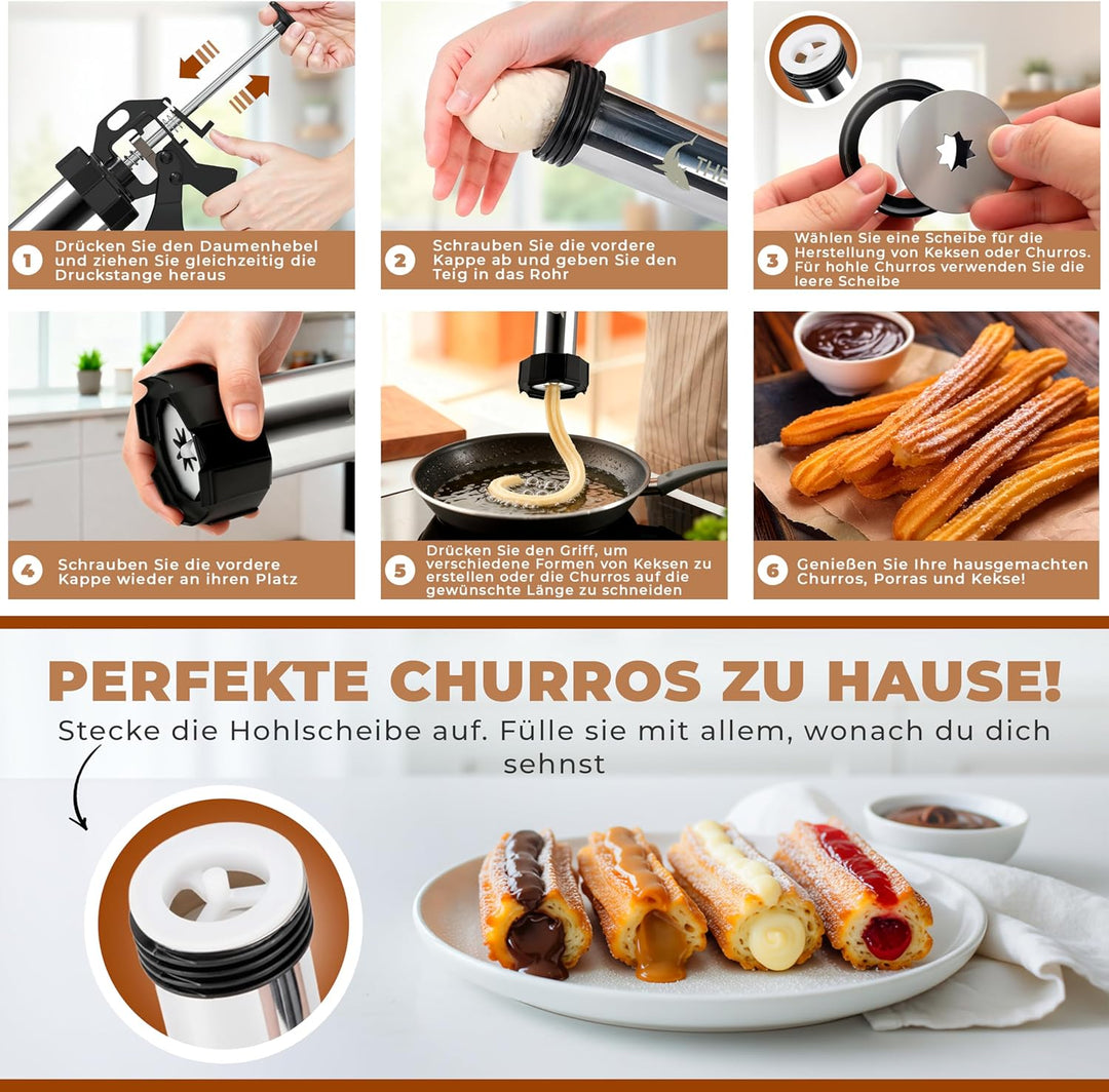Churros Maker & Spritzgebäck Maschine – 304 Edelstahl, Grosse Kapazität, Leicht zu Reinigen & Langle