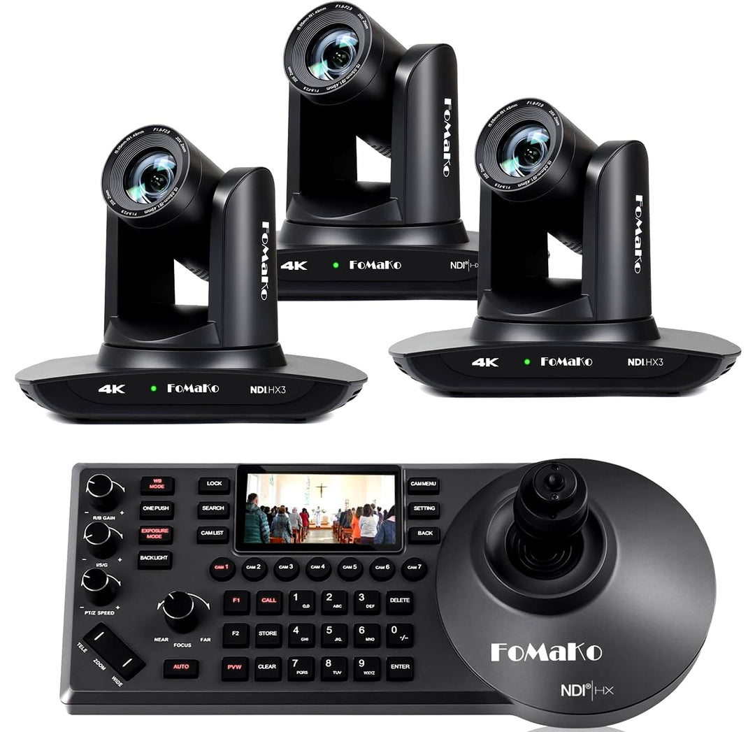 FoMaKo 4K PTZ NDI Kamera Set mit NDI PTZ Controller, NDI HX3 KI-Tracking 20x Optischer Zoom, mit HDM