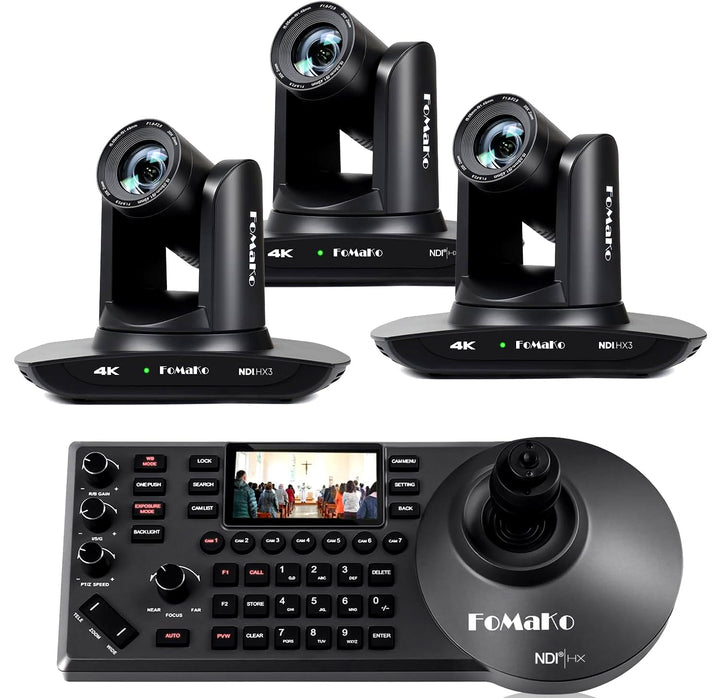 FoMaKo 4K PTZ NDI Kamera Set mit NDI PTZ Controller, NDI HX3 KI-Tracking 20x Optischer Zoom, mit HDM