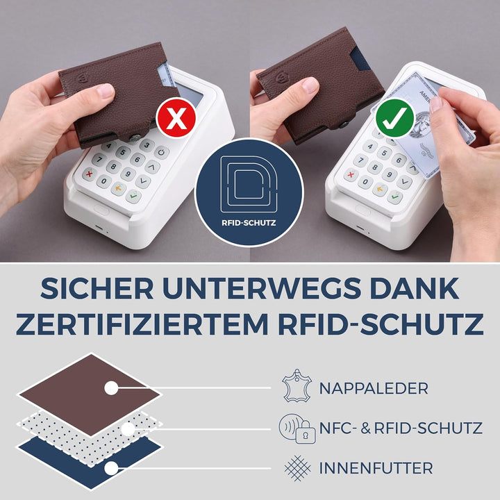 VON HEESEN Slim Wallet mit XL Münzfach &amp; RFID-Schutz - Leder Geldbeutel - Mini Geldbörse für Herren