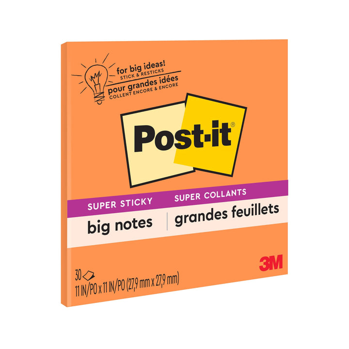 Post-it Super Sticky Big Notes, 11 In x 11 in, Sticky Notes, 30 Sheets Per Pad, 1 Pad (BN11O), Neon