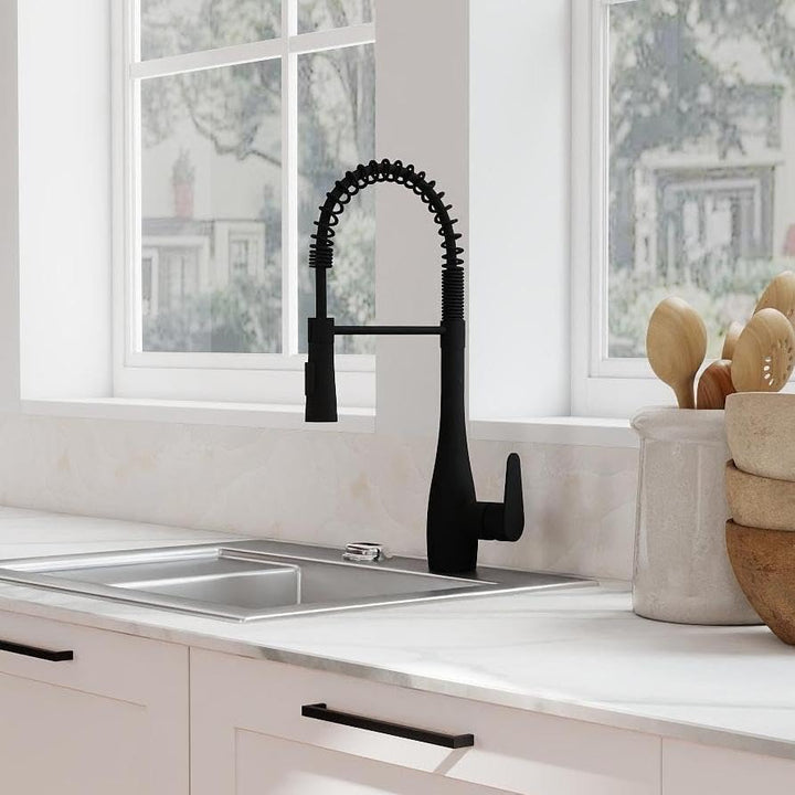Wasserhahn Küche Schwarz, Mattschwarz Hochdruck Küchenarmatur mit Brause Ausziehbar, Hoher Bogen Mis