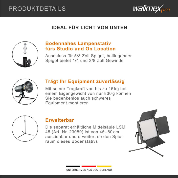 Walimex pro Bodenstativ Lampenstativ 15cm - Kompaktes leichtes Boden Lampen und Lichtstativ Tischsta