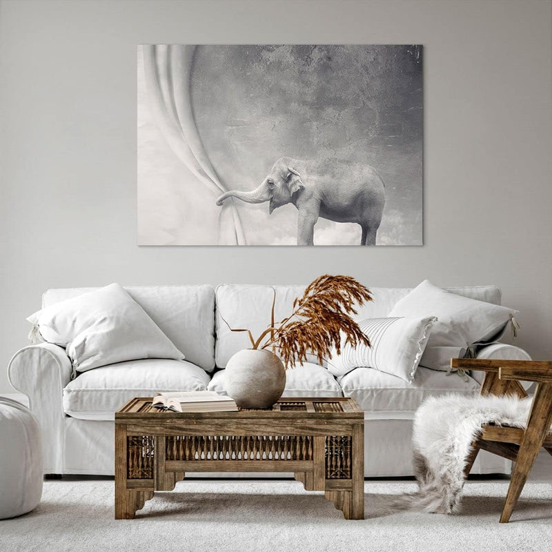 Bilder auf Leinwand 100x70cm Leinwandbild Elefant Vorhang Abstraktion Phantasie Gross Wanddeko Bild